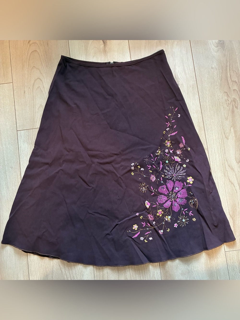 Women’s A-Line Skirt with Pink Floral Embroidery
